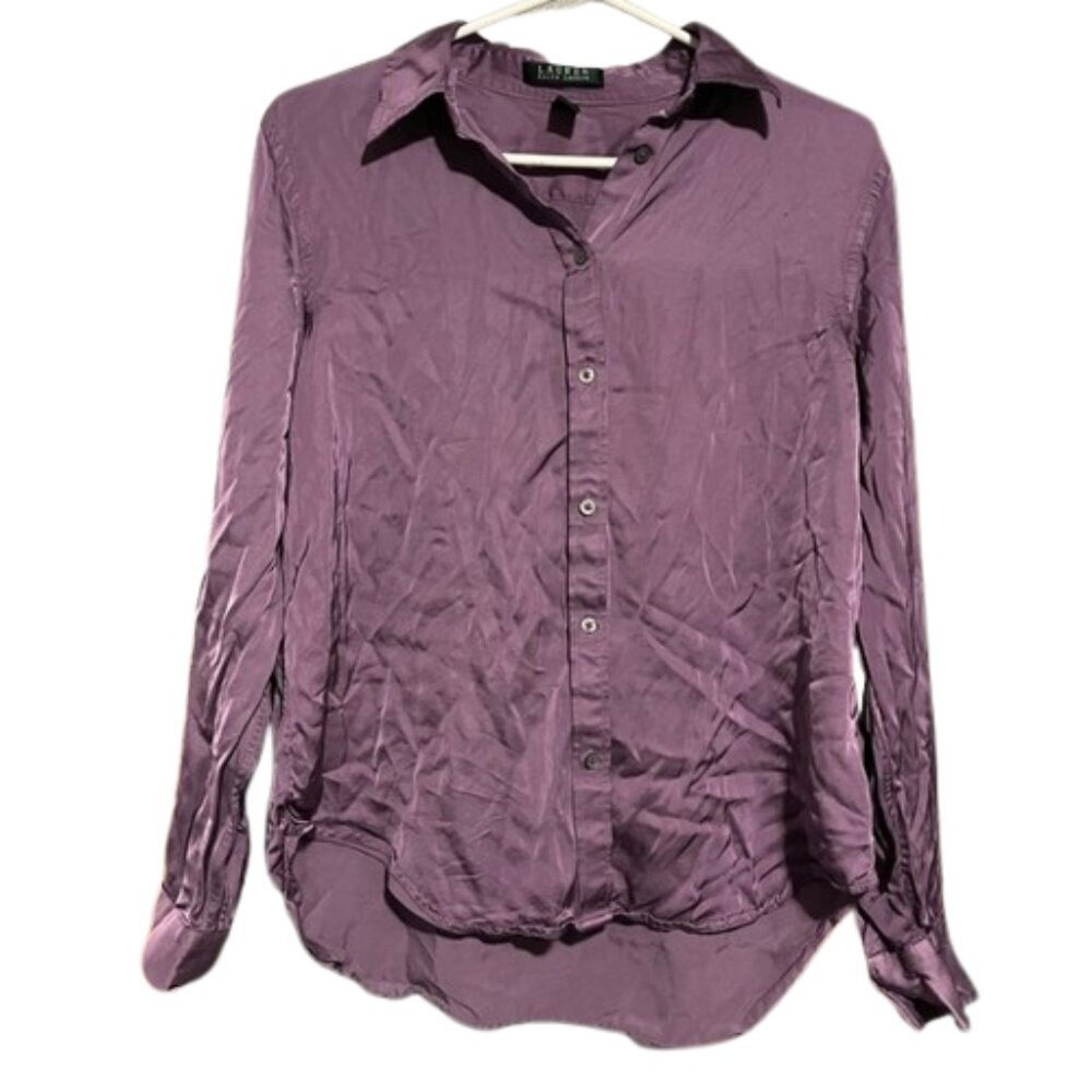 Lauren Ralph Lauren Purple Viscose Button Down Blouse Long Sleeve Shirt Large